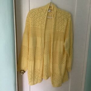 Women’s Open Weave Yellow Cardigan, Size 16